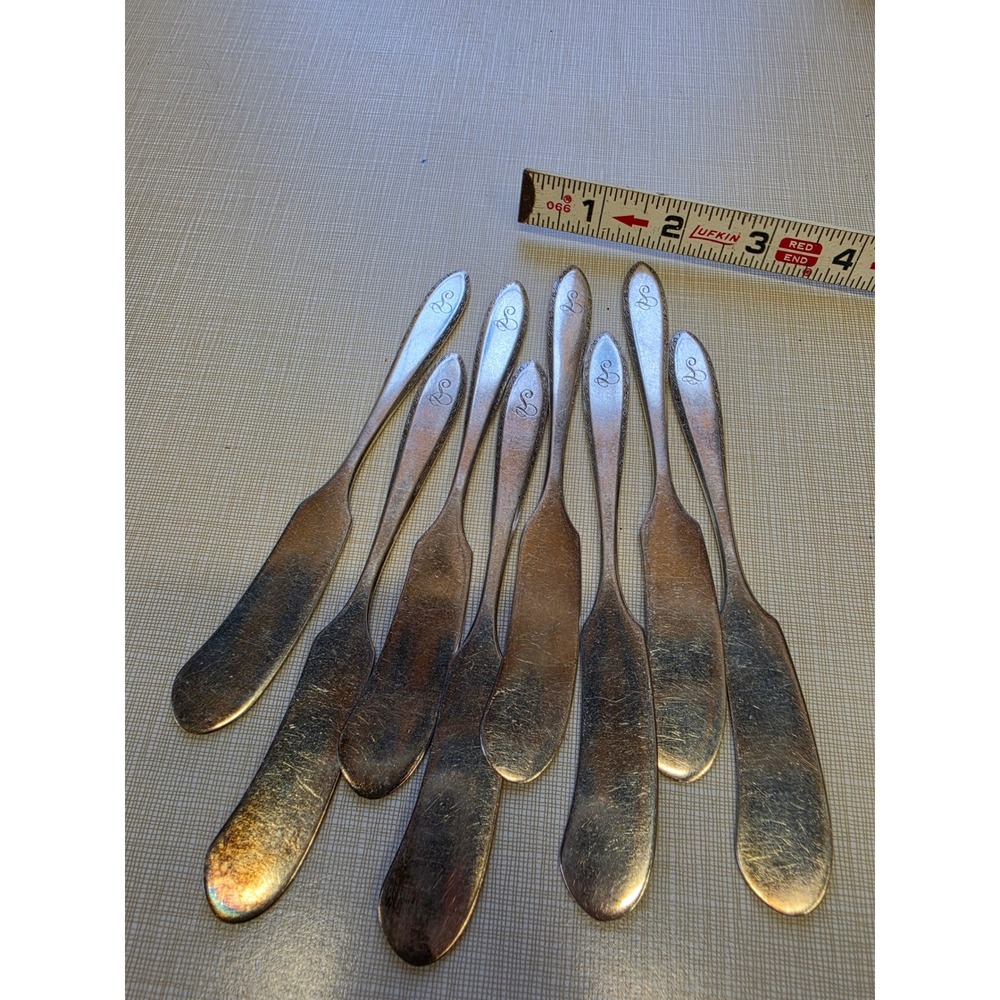 Vintage Alvin Silverplate Butter Spreaders Set of 8 Monogram S Floral Border